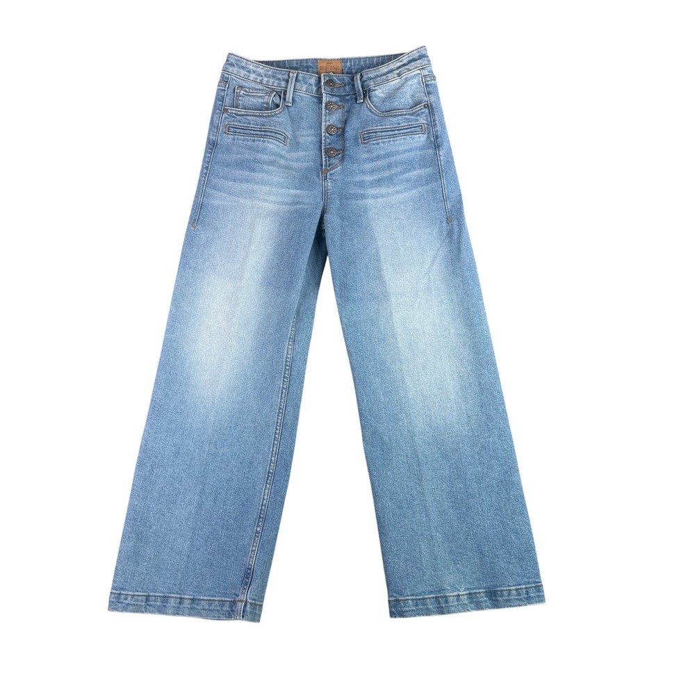 Driftwood Charlee Jeans Women 27 Light Blue Wide Leg High Rise Button Fly Denim